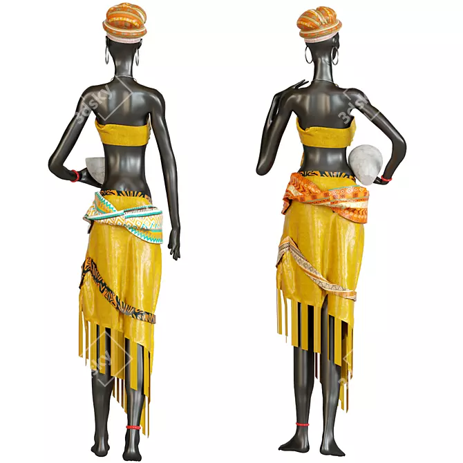 African Women Handmade Statue 3D model image 2