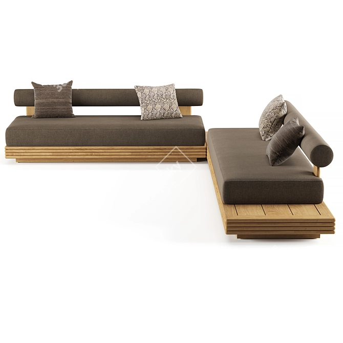 Teak Bondi L-Sectional Sofa 3D model image 2