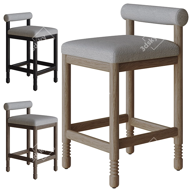 Chic Revival Boucle Modern Stool 3D model image 1