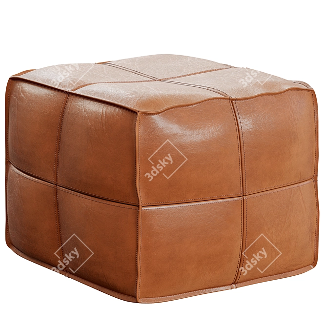 CB2 Brown Leather Square Pouf 3D model image 1