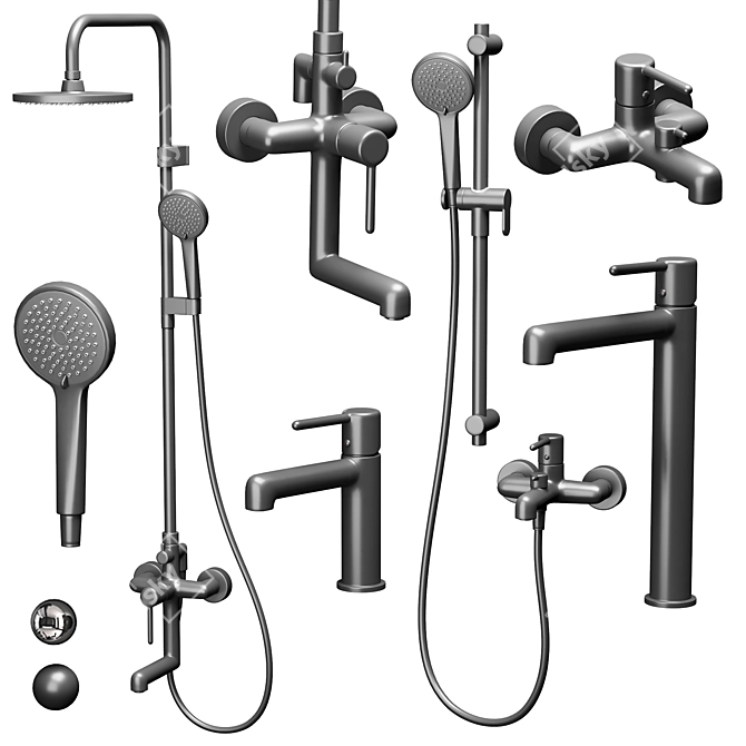 Modern Shower and Faucet Set 3D model image 1