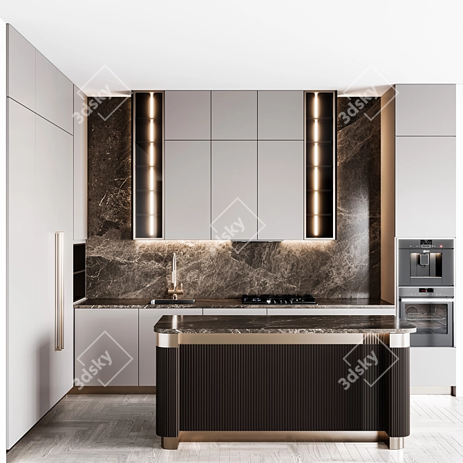 Customizable Modern Kitchen Unit 3D model image 1