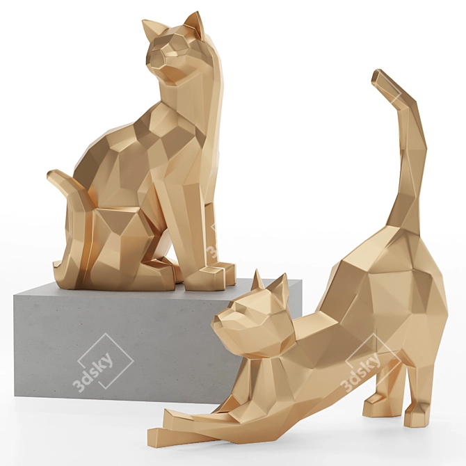 3D Geometric Cat Sculpture for High Resolution Renders 3D model image 2