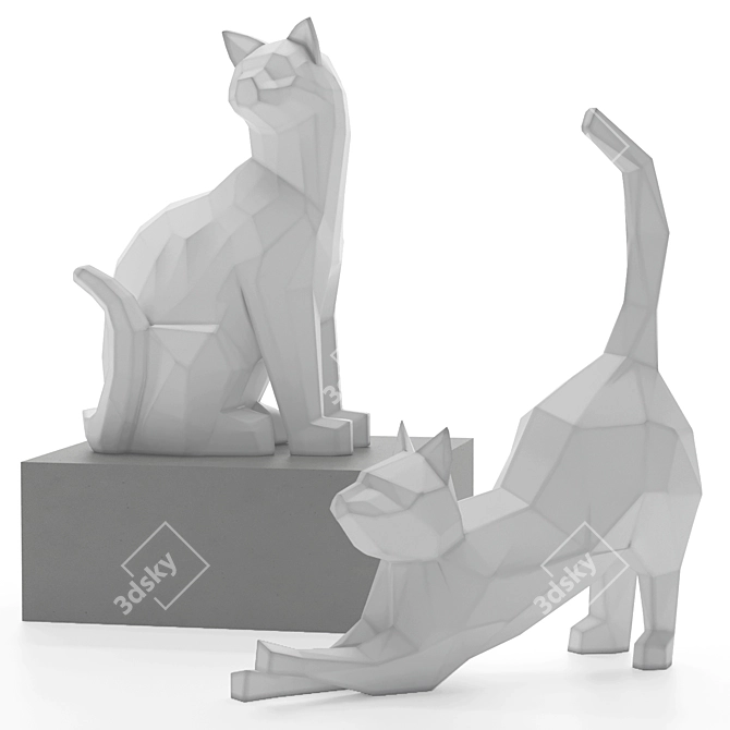 3D Geometric Cat Sculpture for High Resolution Renders 3D model image 5