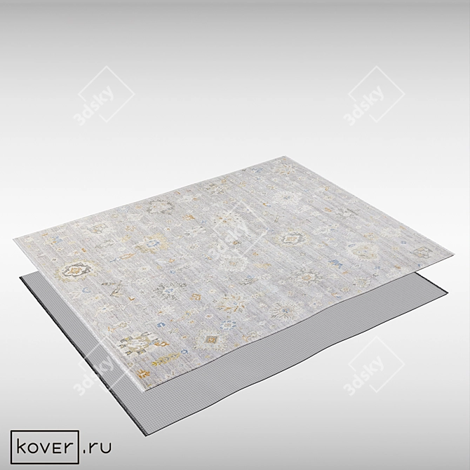 Elegant Oushak Classic Grey Rug 3D model image 2