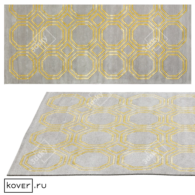 Graphic Art Octagon Rug Grey-Gold 3D model image 1