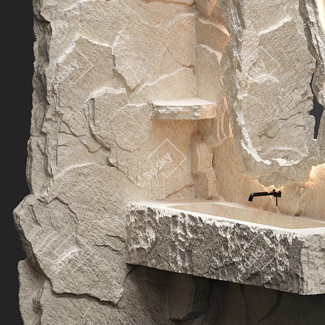 Stone Basin with Mirror, Customizable 3D model image 2