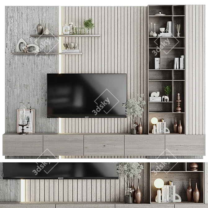 High-Quality TV Wall Model 3D model image 1