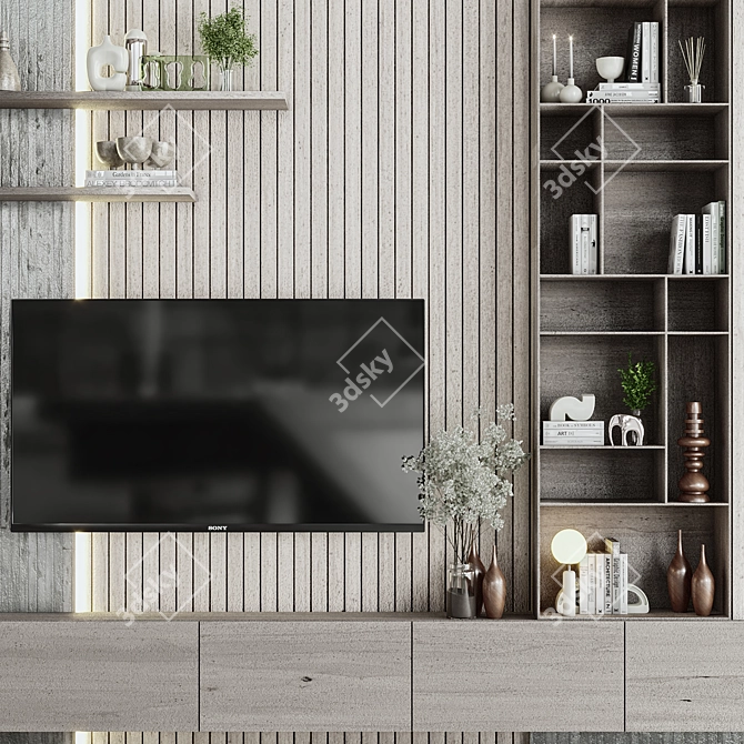 High-Quality TV Wall Model 3D model image 3