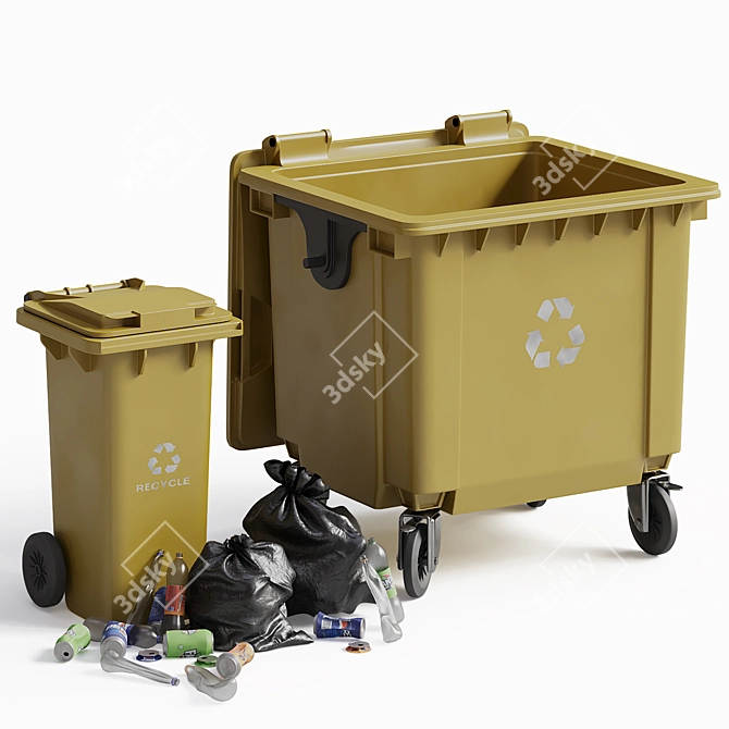 Outdoor Waste Bin Set 3D model image 3