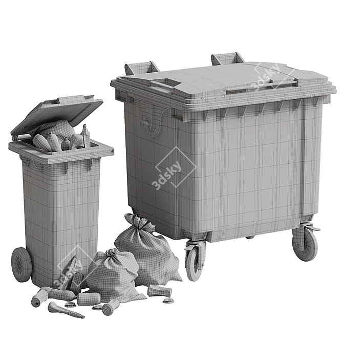 Outdoor Waste Bin Set 3D model image 5