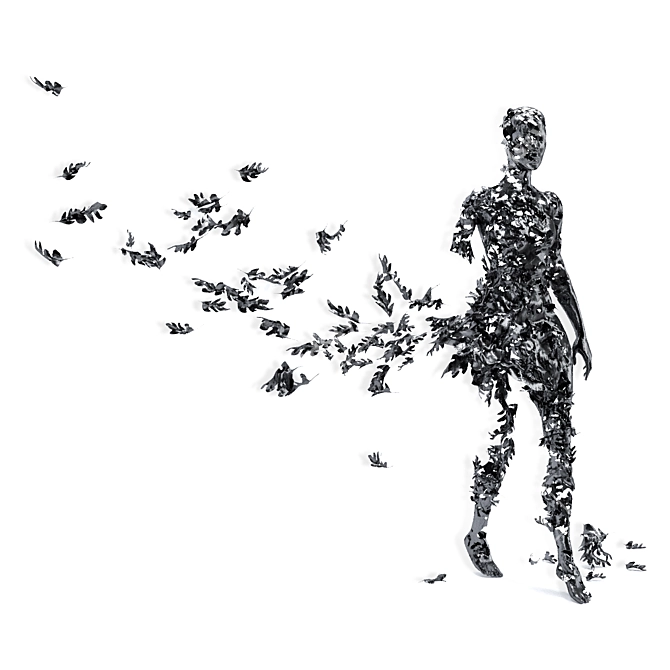 Metal Leafs Girl Art Sculpture 3D model image 2
