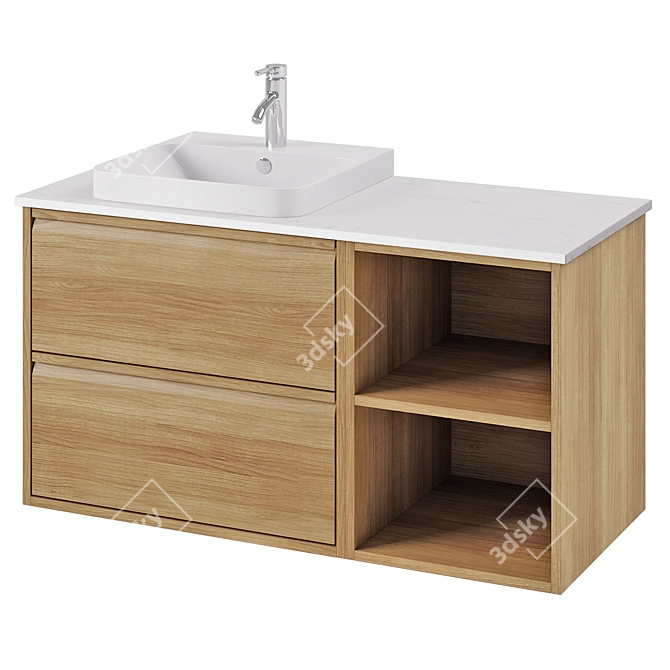  Oak & Marble Vanity Set 3D model image 1
