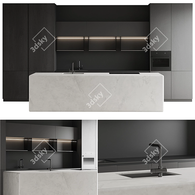 Modern Island Kitchen Render Set 3D model image 1