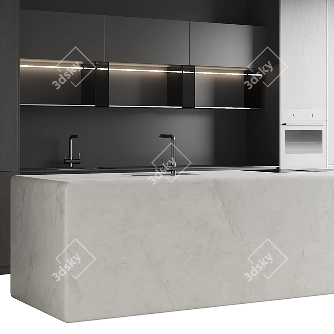 Modern Island Kitchen Render Set 3D model image 2