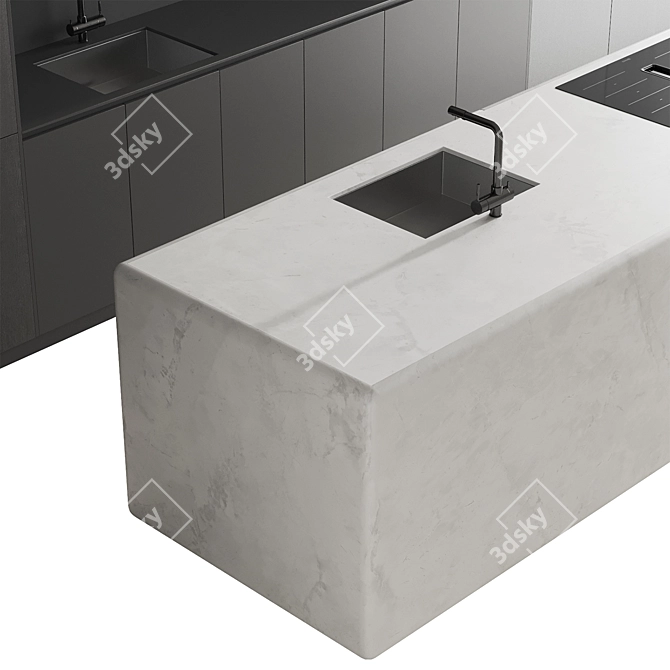 Modern Island Kitchen Render Set 3D model image 3