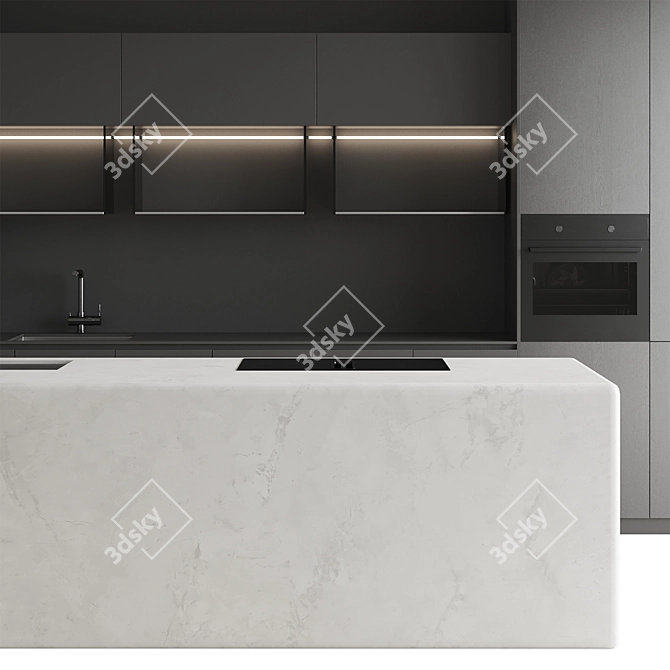 Modern Island Kitchen Render Set 3D model image 5