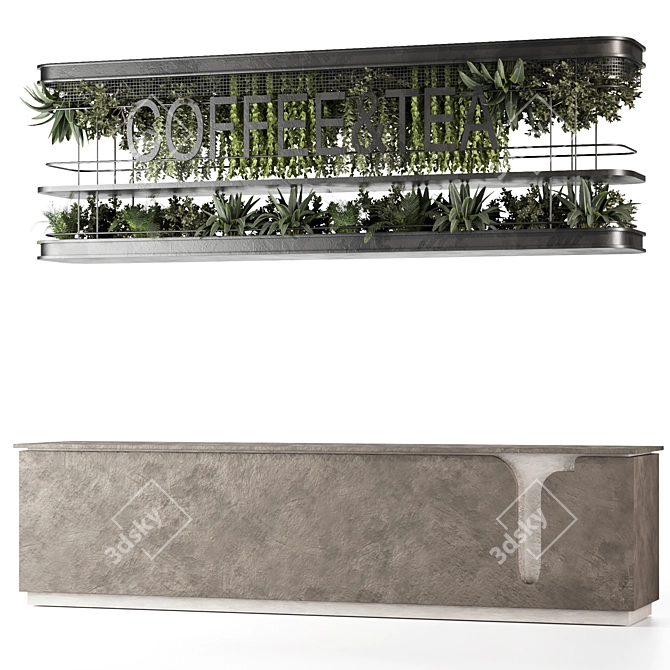Modern Reception Desk With Plants 3D model image 1