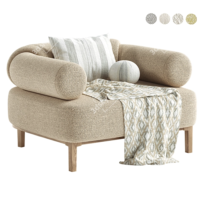 Boucle Upholstered Contemporary Armchair Set 3D model image 3