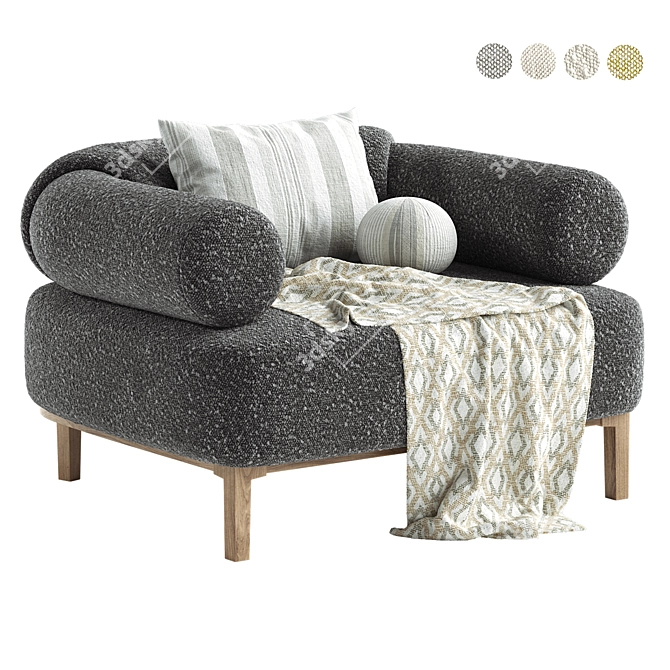 Boucle Upholstered Contemporary Armchair Set 3D model image 5