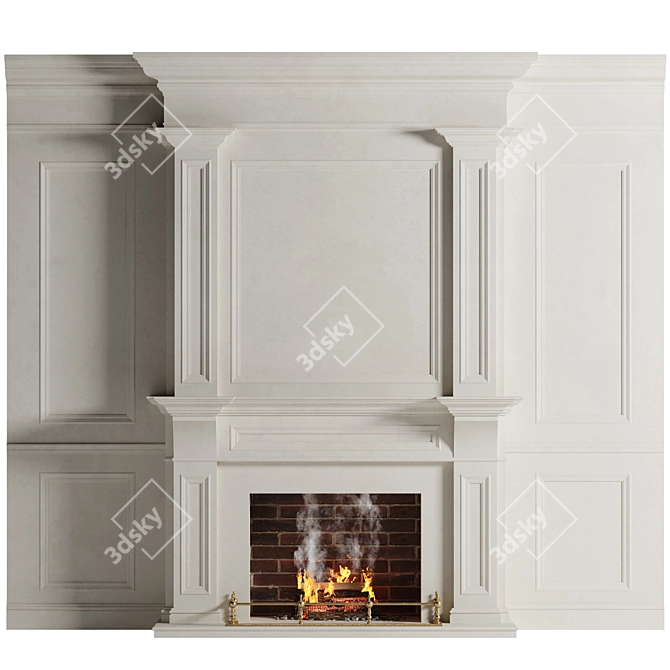 Classical Stone Living Room Fireplace 3D model image 3