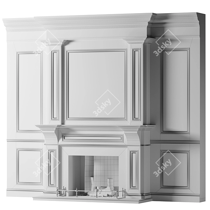 Classical Stone Living Room Fireplace 3D model image 6