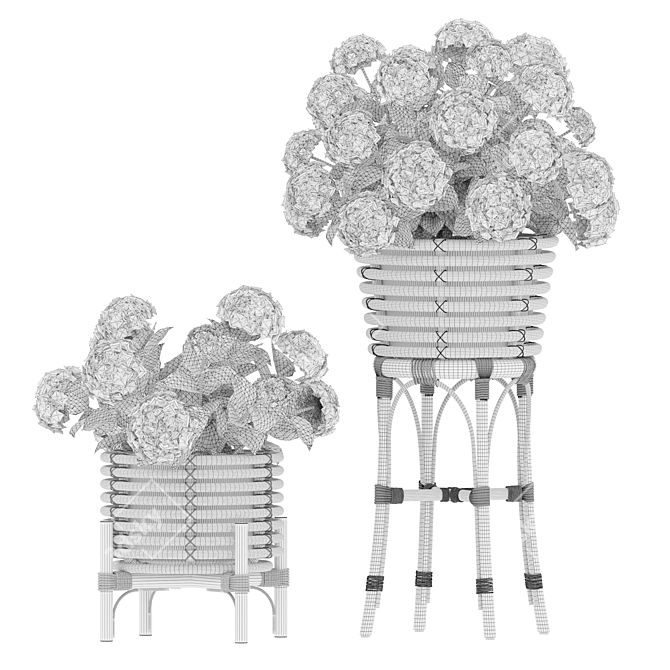 Hydrangea Planter Trio Set 3D model image 4