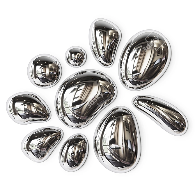 Modern Abstract Mirror Drops Wall Art 3D model image 9