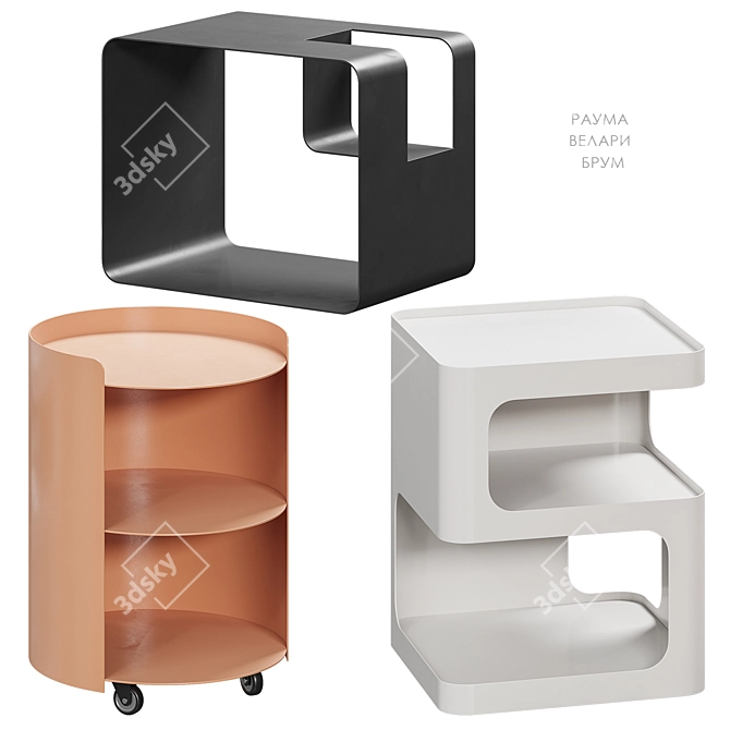 Minimalist Bedside Nightstand Set 3D model image 1