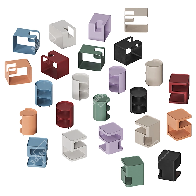 Minimalist Bedside Nightstand Set 3D model image 6