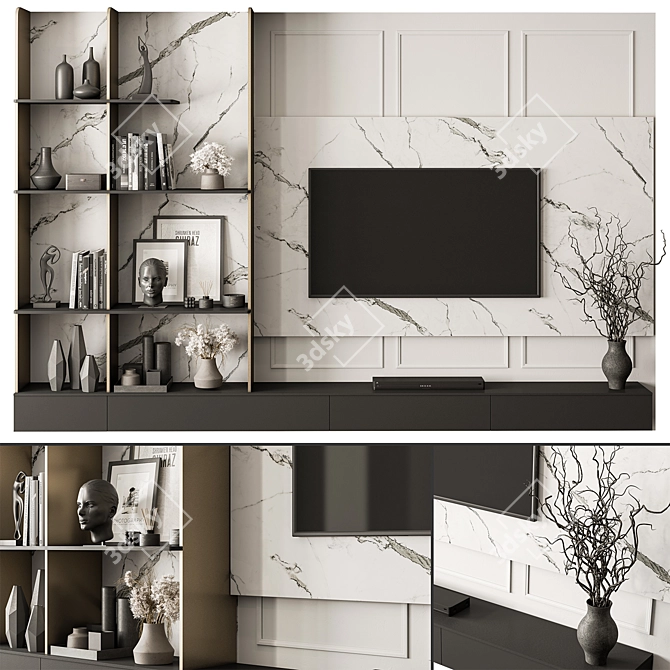 Monochrome TV Wall Art Set 3D model image 1
