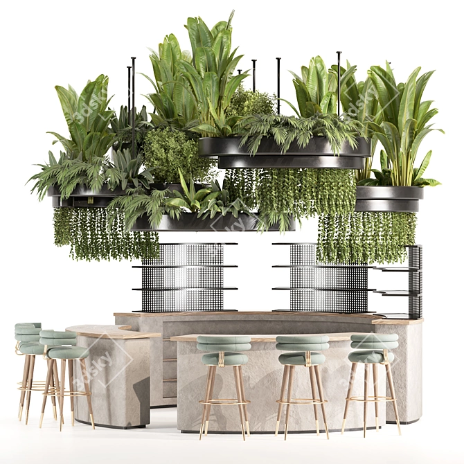 Modern Reception Desk With Plants 3D model image 2