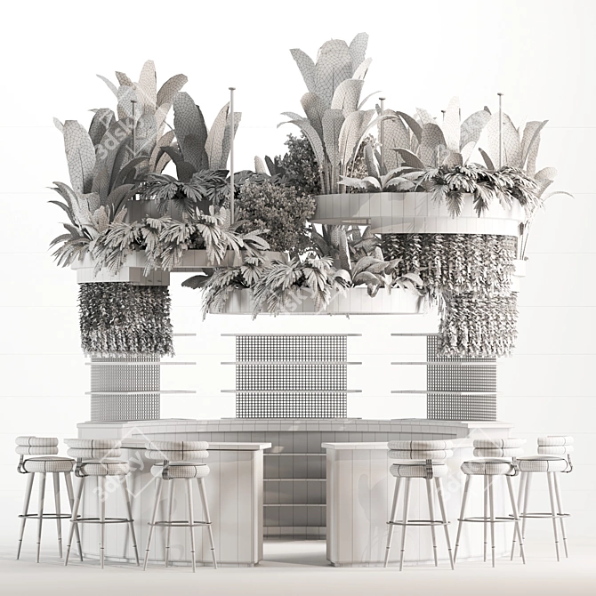 Modern Reception Desk With Plants 3D model image 7