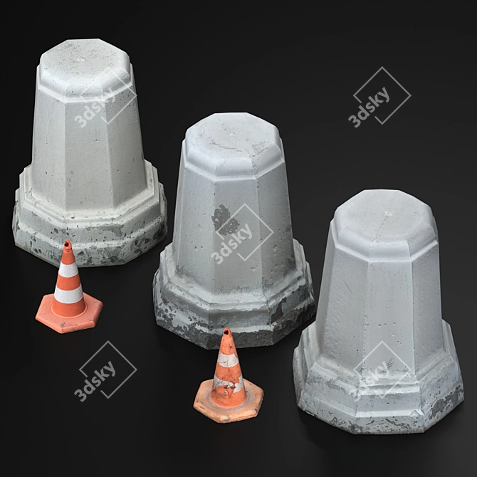 Parking Posts & Cones Set 3D model image 1