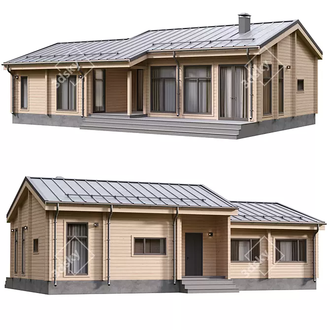 Single-Story Laminated Log House 3D model image 5