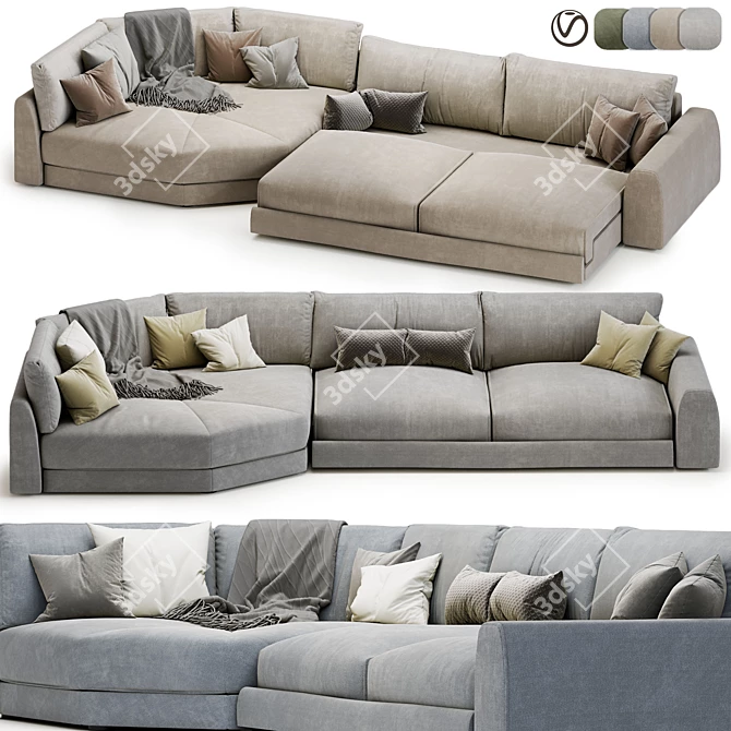 Island Grey Blue Corner Sofa 3D model image 1