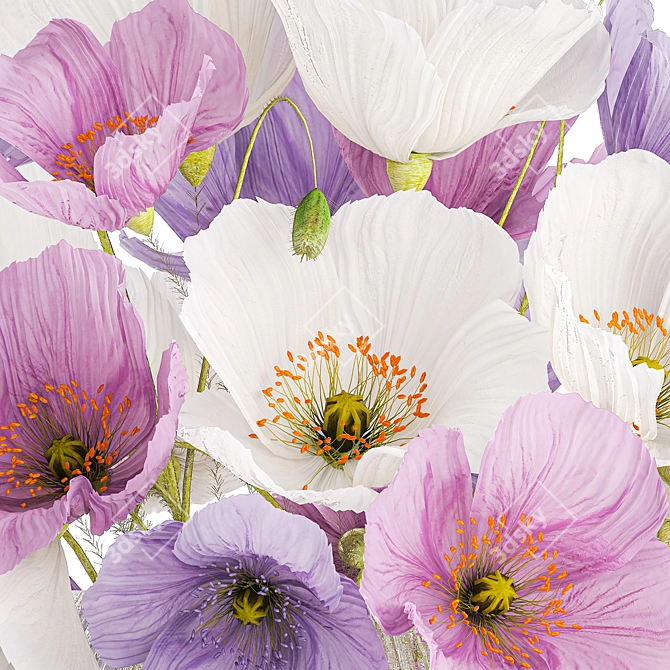 Icelandic Poppy Field Bouquet 3D model image 2