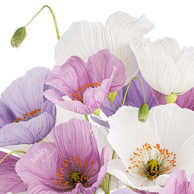 Icelandic Poppy Field Bouquet 3D model image 4