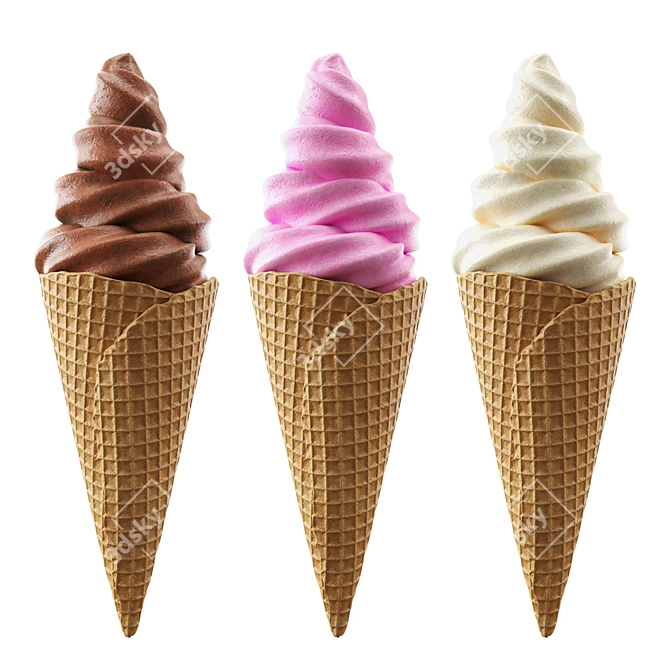 Title: Triple Color Ice Cream Cone 3D model image 1