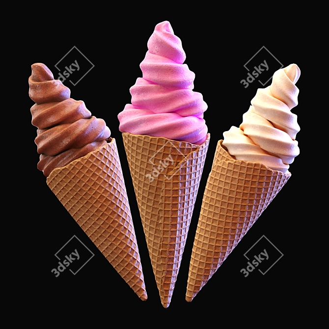 Title: Triple Color Ice Cream Cone 3D model image 3