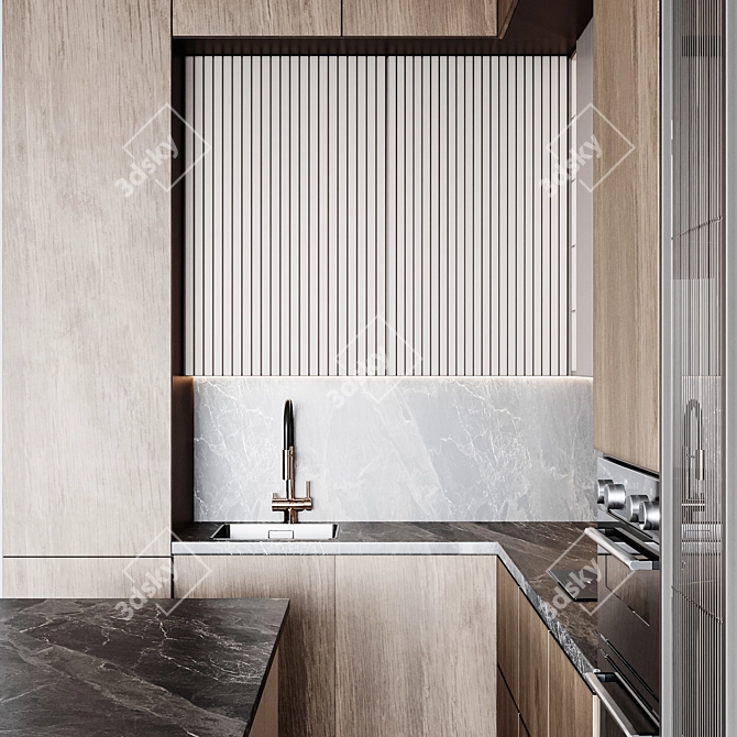  Modern Editable Kitchen Unit 3D model image 2