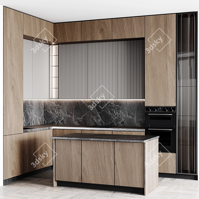  Modern Editable Kitchen Unit 3D model image 7