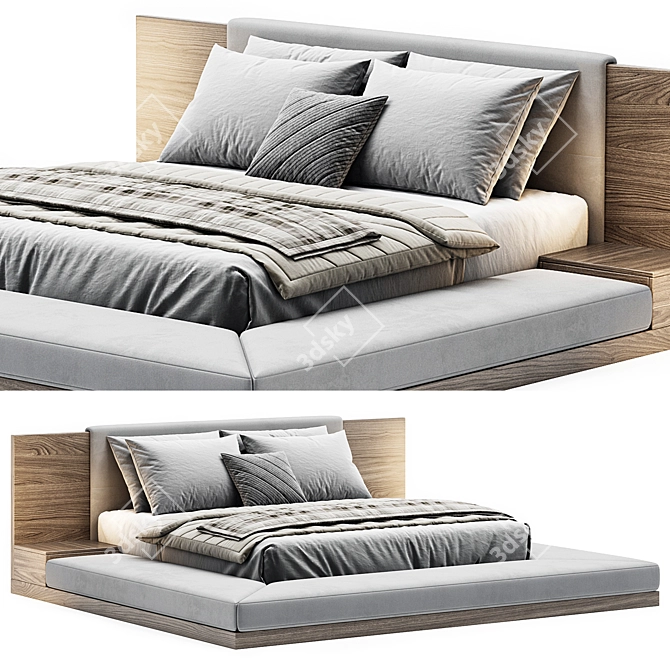 Modern Fabric Upholstered Platform Bed 3D model image 4