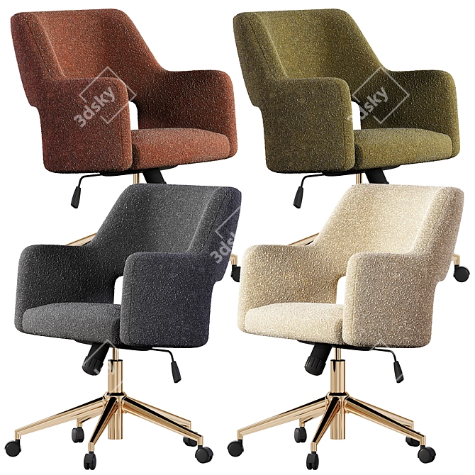 Boucle Desk Chair Upholstered Model 3D model image 3