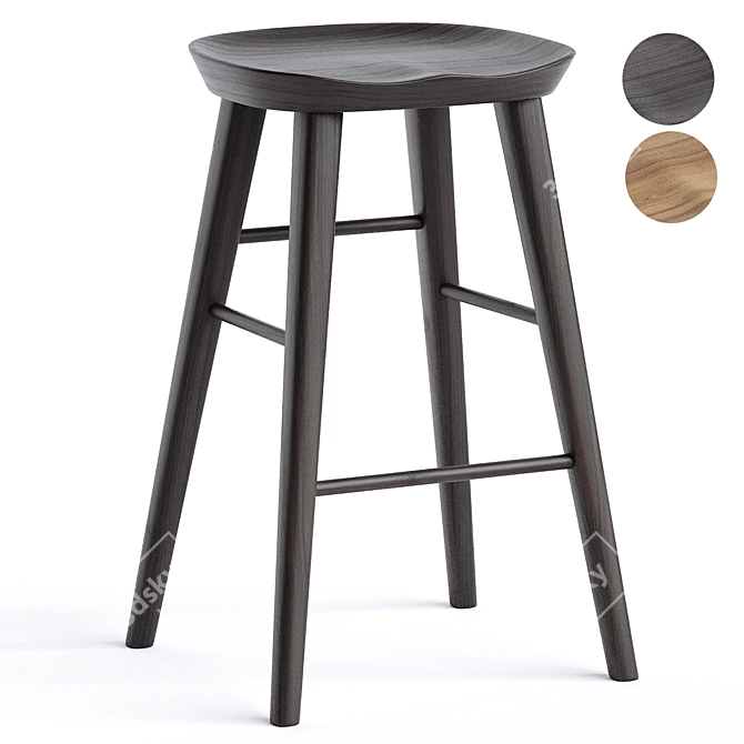 Modern Wood Counter Stool 3D model image 1