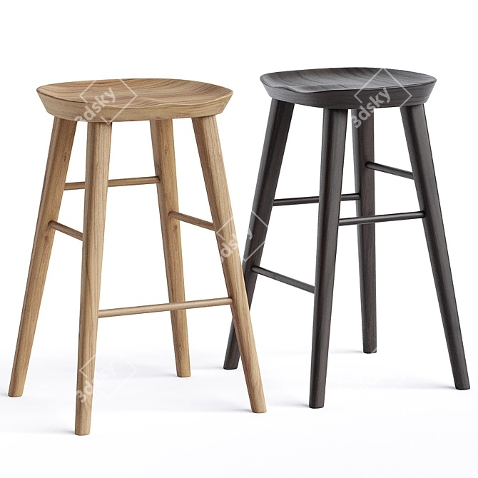 Modern Wood Counter Stool 3D model image 3