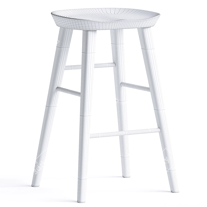 Modern Wood Counter Stool 3D model image 5