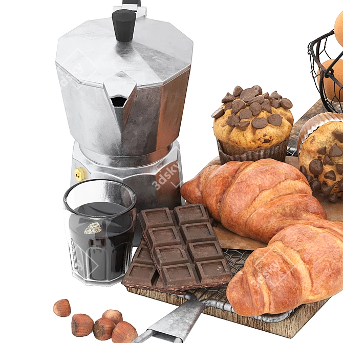 Croissant Chocolate Coffee Breakfast Kit 3D model image 6