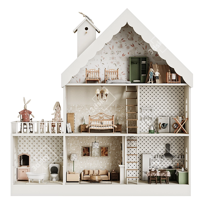 Miniature Toy Dollhouse Set 3D model image 2