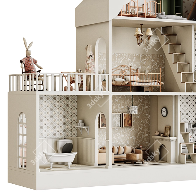 Miniature Toy Dollhouse Set 3D model image 3